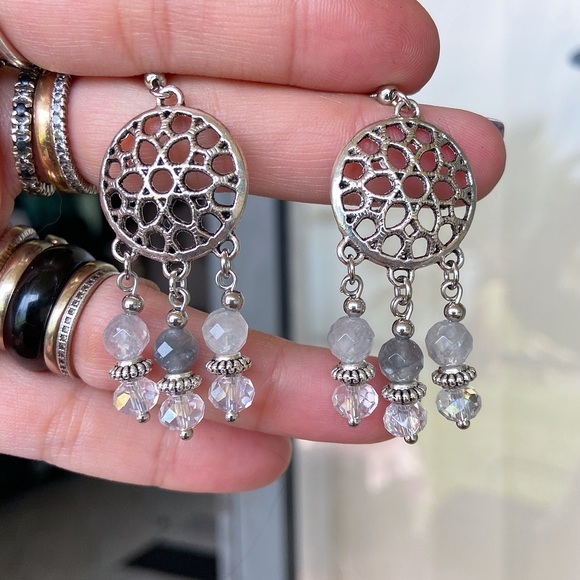 Smokey quartz beads dream catcher boho earrings - Picture 4 of 7